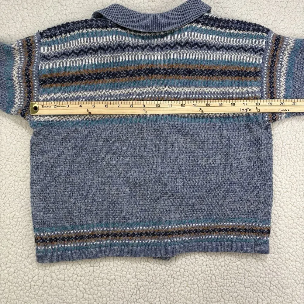 Vtg 90s St. Johns Bay Womens Petite Large Blue Fair Isle Nordic Sweater Cardigan